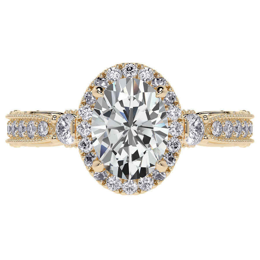 Oval Antique Style Moissanite Engagement Ring with Milgrain