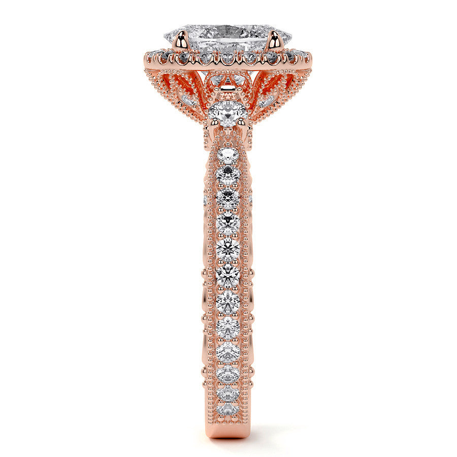 Oval Antique Style Moissanite Engagement Ring with Milgrain