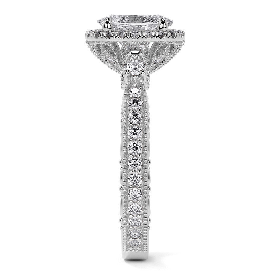 Oval Antique Style Moissanite Engagement Ring with Milgrain