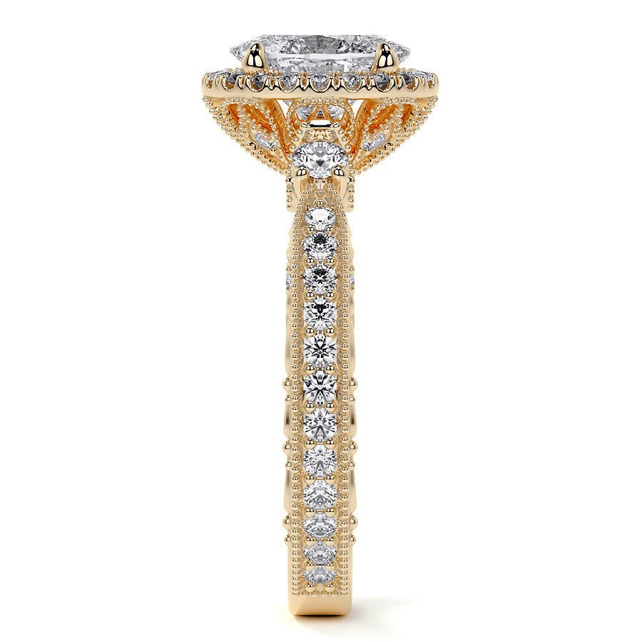 Oval Antique Style Moissanite Engagement Ring with Milgrain