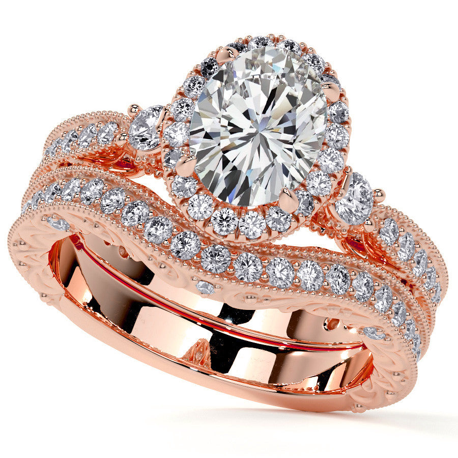 Oval Antique Style Moissanite Engagement Ring with Milgrain