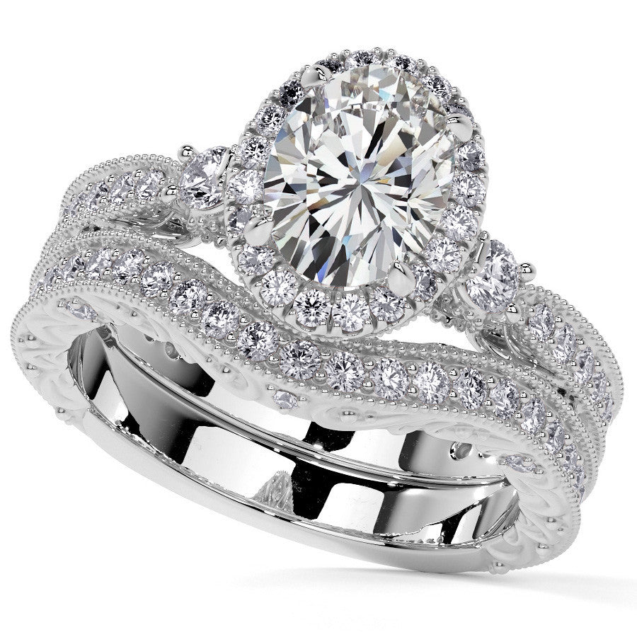Oval Antique Style Moissanite Engagement Ring with Milgrain