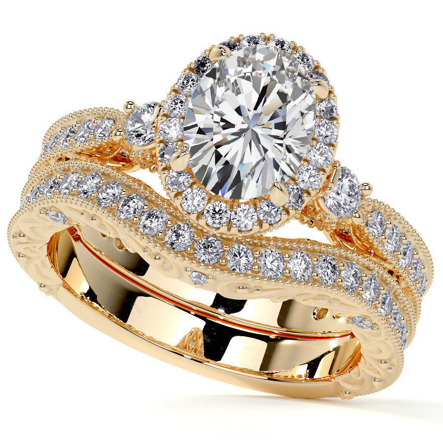 Oval Antique Style Moissanite Engagement Ring with Milgrain
