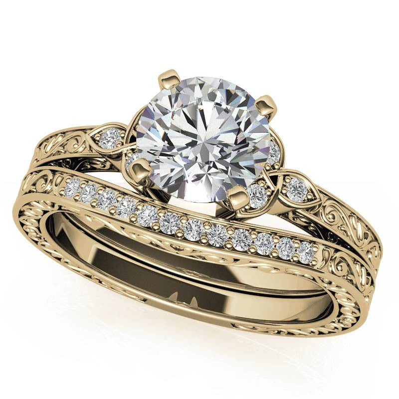Round Brilliant Moissanite Antique Celtic Knot Engagement Ring