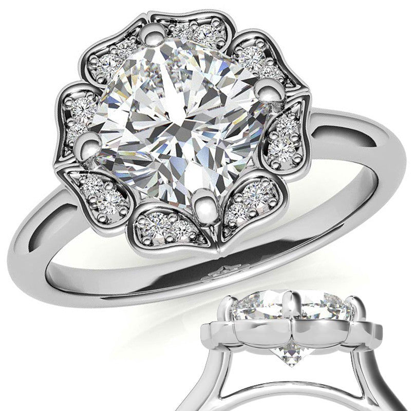 Cushion Halo Engagement Ring with Plain Band