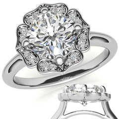 Cushion Halo Engagement Ring with Plain Band