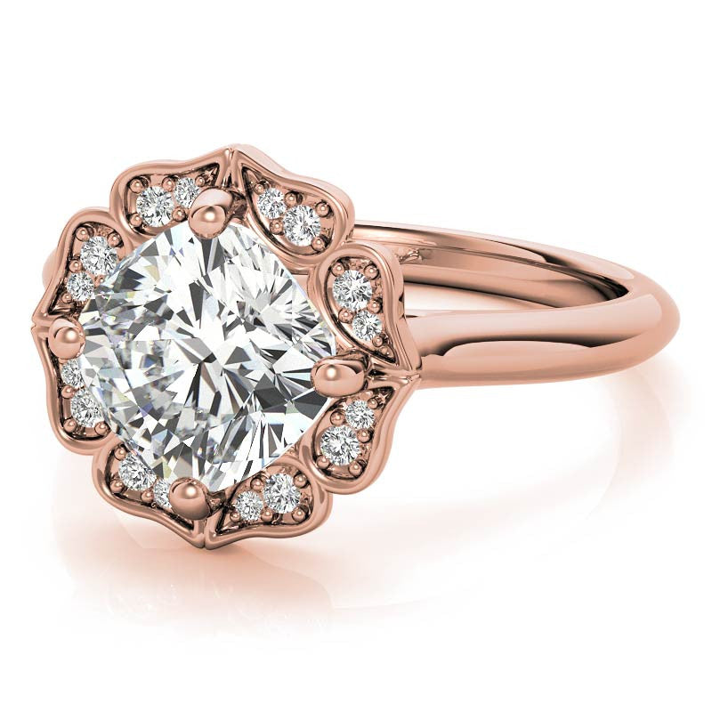 Cushion Halo Engagement Ring with Plain Band