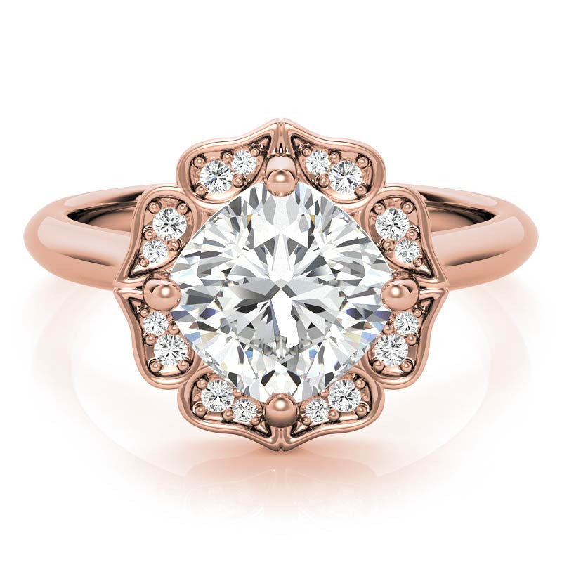 Cushion Halo Engagement Ring with Plain Band
