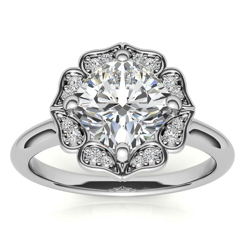 Cushion Halo Engagement Ring with Plain Band