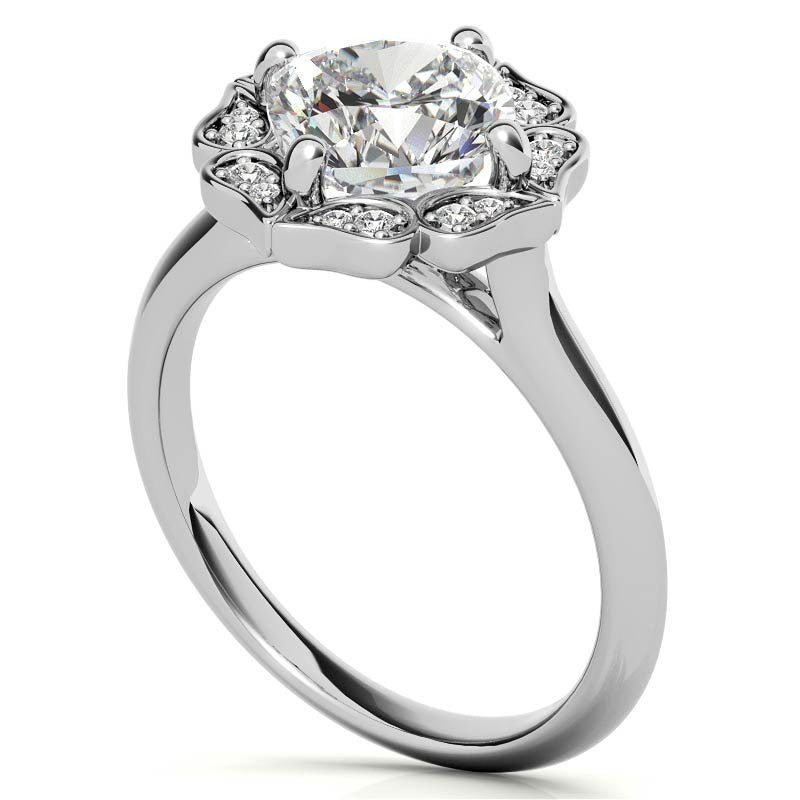 Cushion Halo Engagement Ring with Plain Band