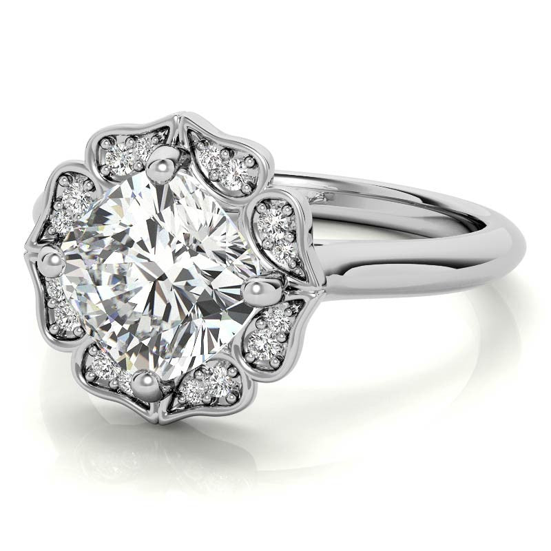 Cushion Halo Engagement Ring with Plain Band