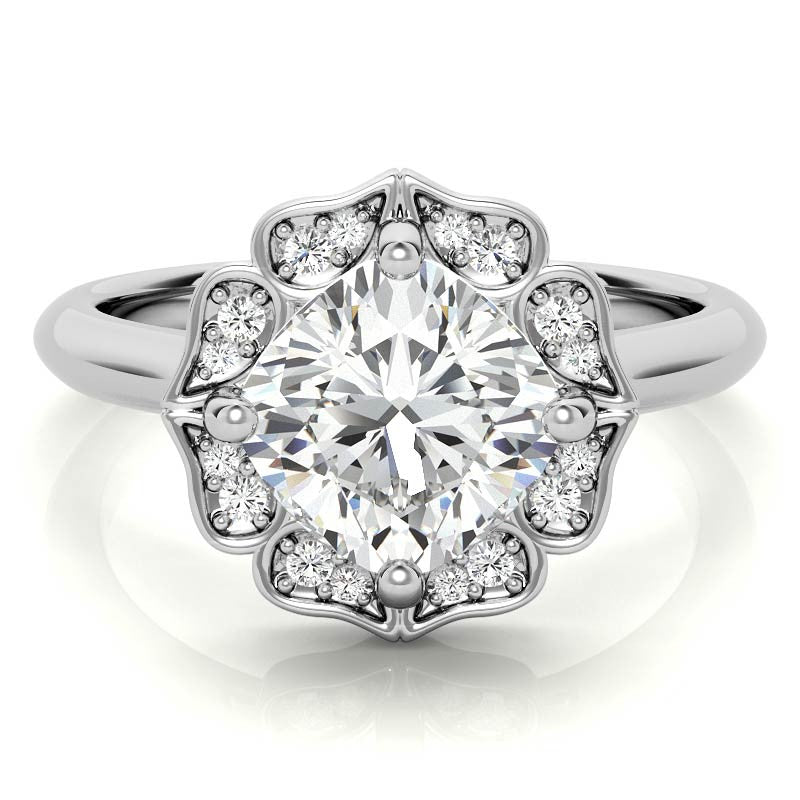 Cushion Halo Engagement Ring with Plain Band