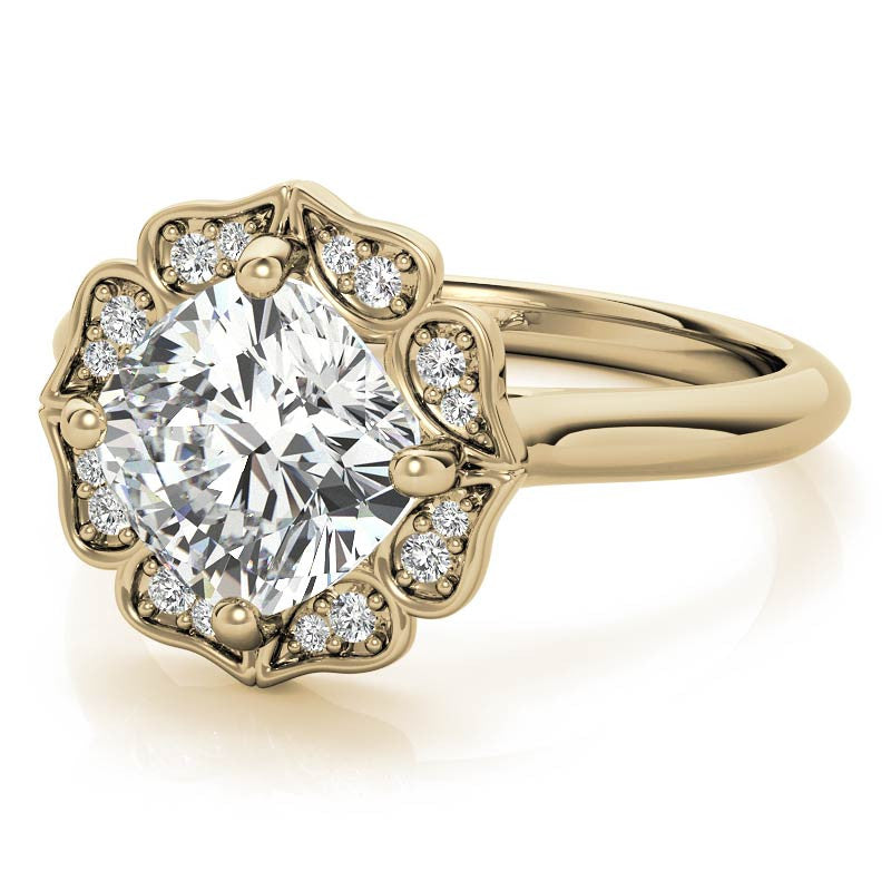 Cushion Halo Engagement Ring with Plain Band