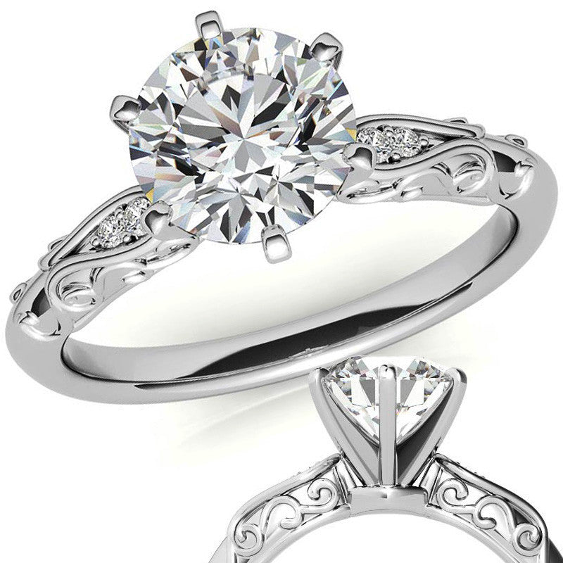 Antique Style Scroll Moissanite Engagement Ring