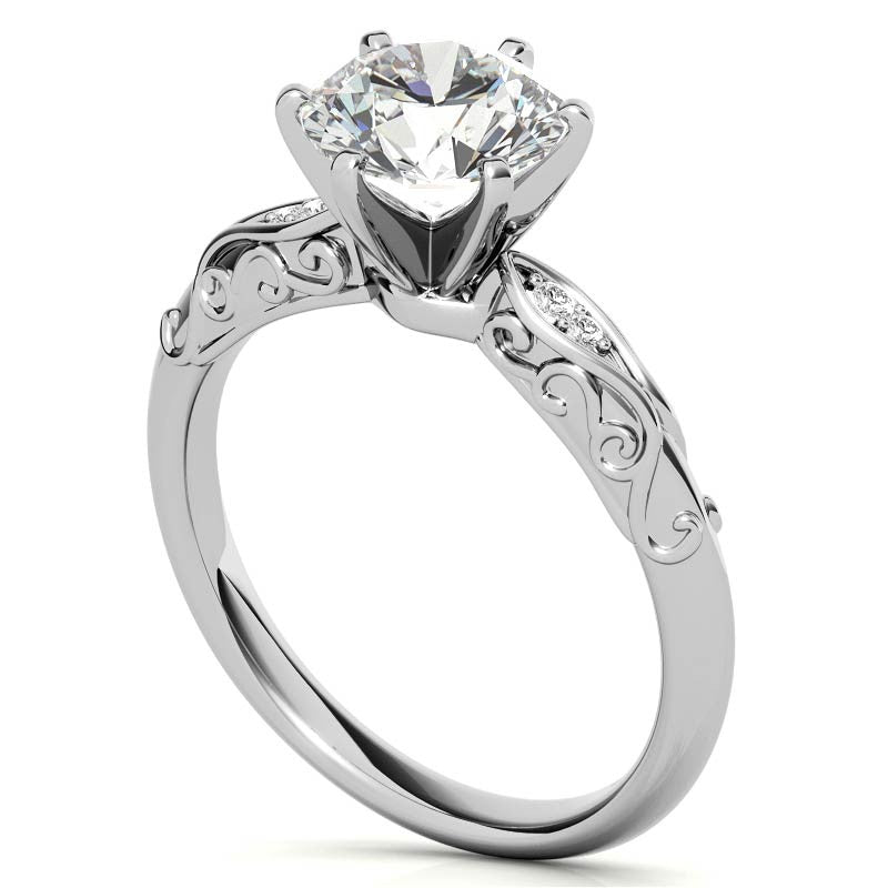 Antique Style Scroll Moissanite Engagement Ring