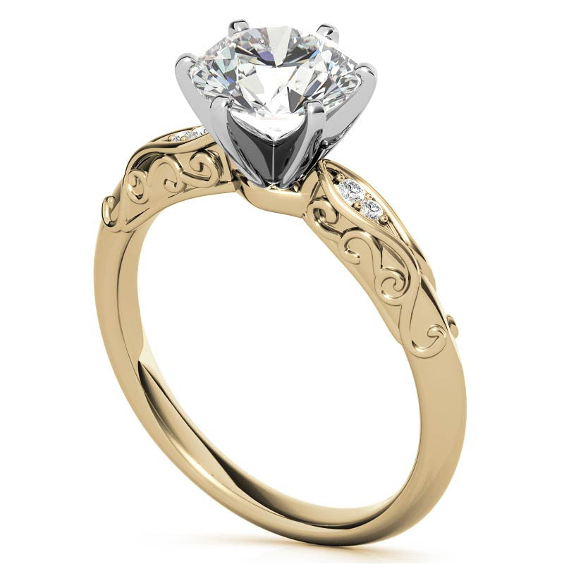 Antique Style Scroll Moissanite Engagement Ring