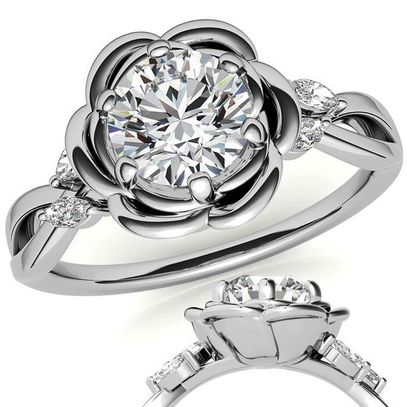 6-Prong Floral Split Shank Moissanite Engagement Ring