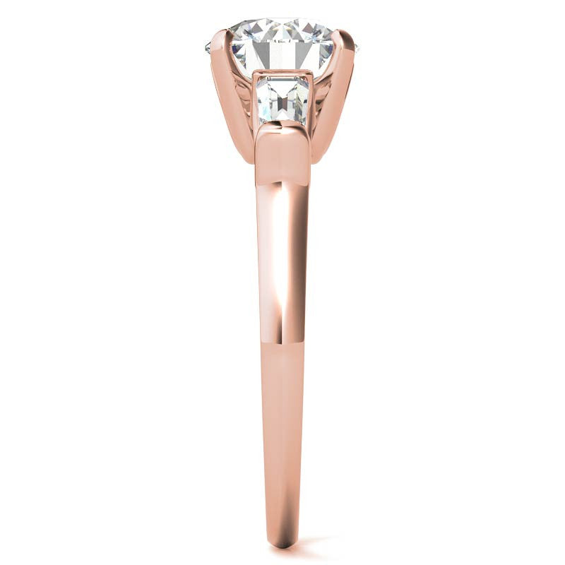 Round and Baguette Scroll Accent Moissanite Engagement Ring