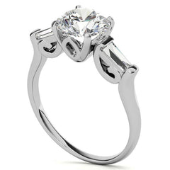 Round and Baguette Scroll Accent Moissanite Engagement Ring