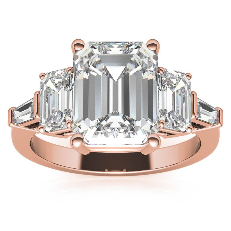 Emerald / Radiant and Baguette Moissanite Engagement Ring