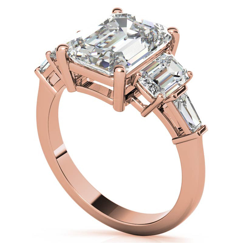 Emerald / Radiant and Baguette Moissanite Engagement Ring