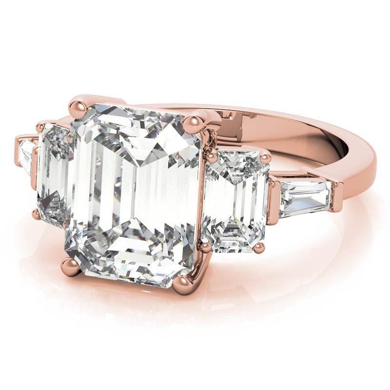Emerald / Radiant and Baguette Moissanite Engagement Ring