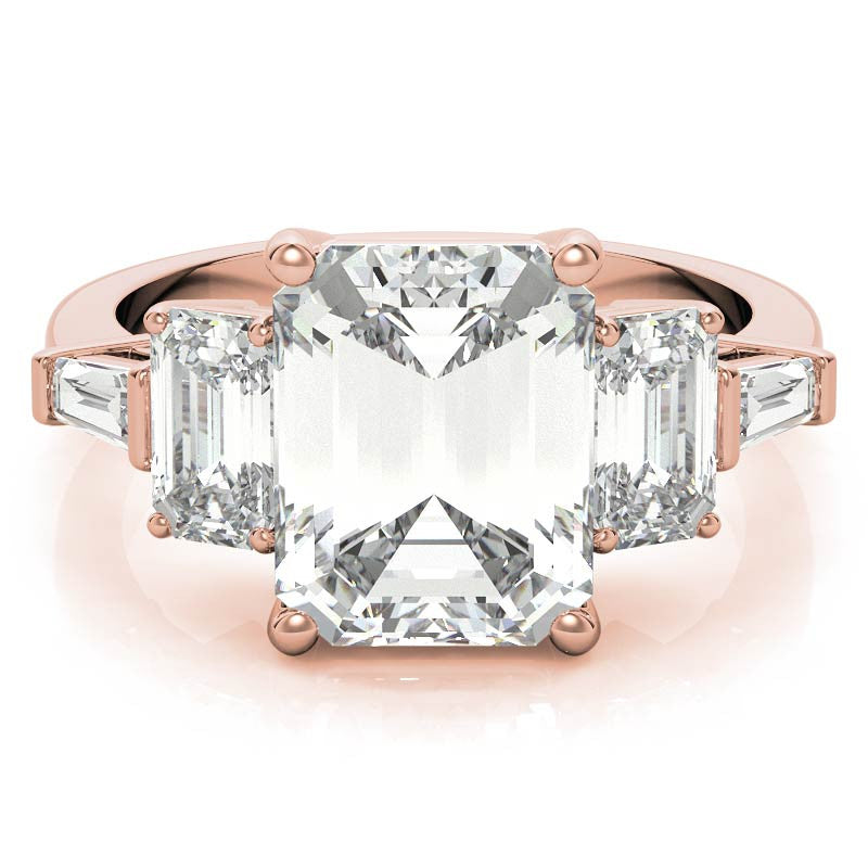 Emerald / Radiant and Baguette Moissanite Engagement Ring