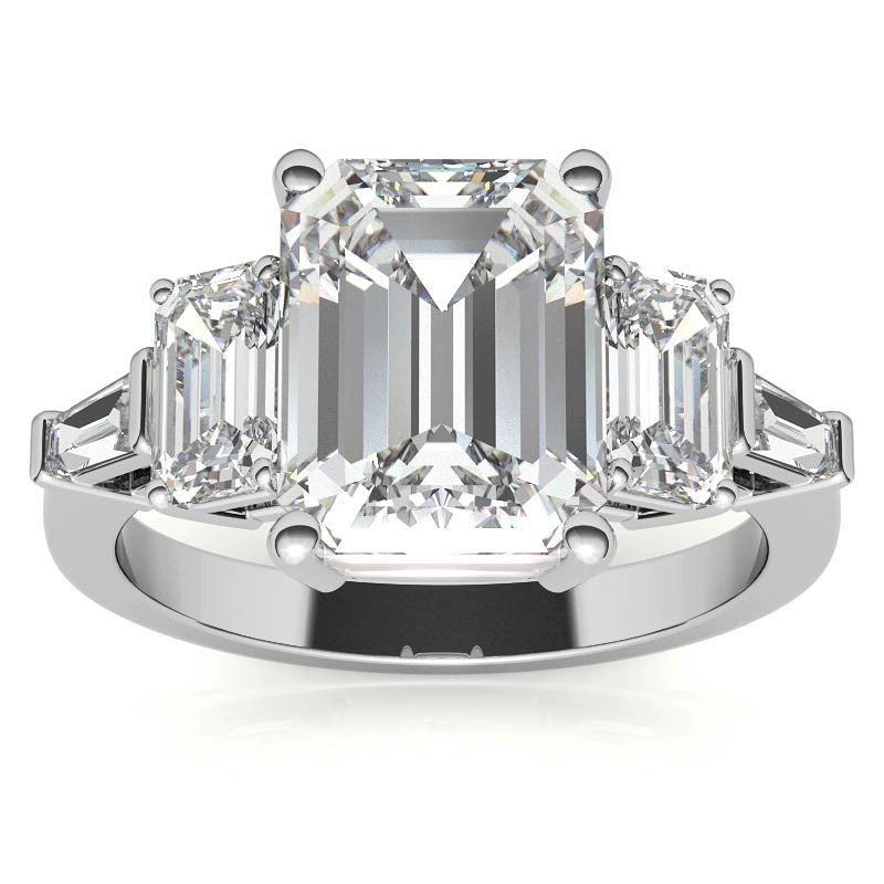 Emerald / Radiant and Baguette Moissanite Engagement Ring