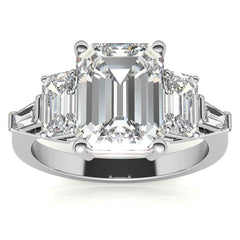 Emerald / Radiant and Baguette Moissanite Engagement Ring
