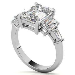 Emerald / Radiant and Baguette Moissanite Engagement Ring