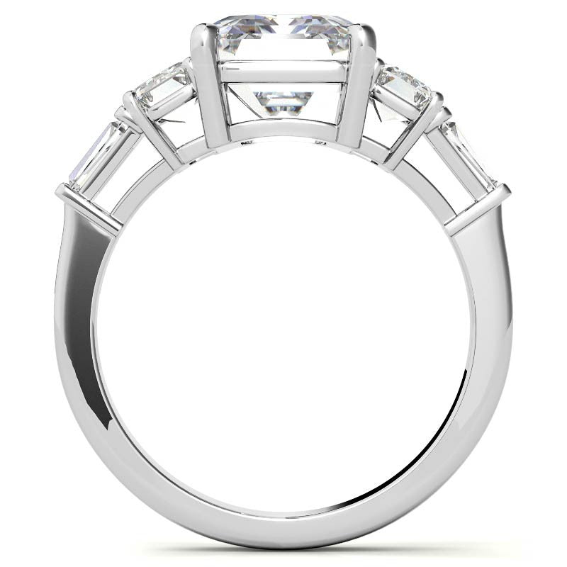 Emerald / Radiant and Baguette Moissanite Engagement Ring