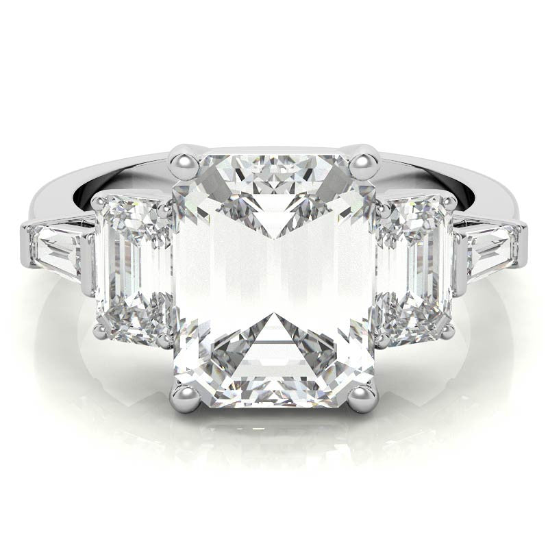 Emerald / Radiant and Baguette Moissanite Engagement Ring