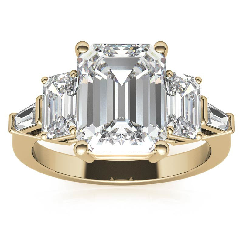Emerald / Radiant and Baguette Moissanite Engagement Ring