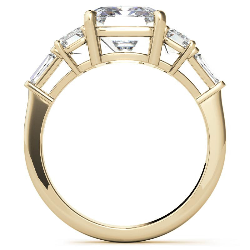 Emerald / Radiant and Baguette Moissanite Engagement Ring