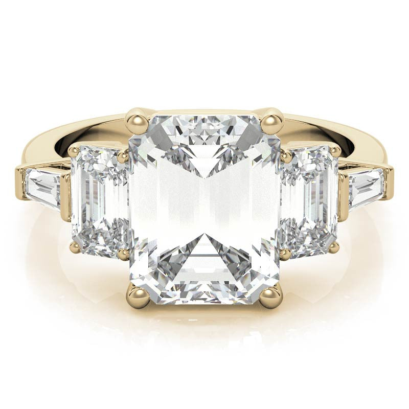 Emerald / Radiant and Baguette Moissanite Engagement Ring