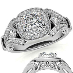 Antique Halo Cushion Moissanite Engagement Ring