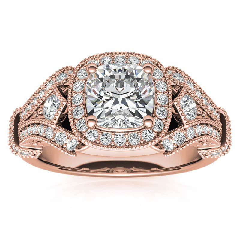 Antique Halo Cushion Moissanite Engagement Ring