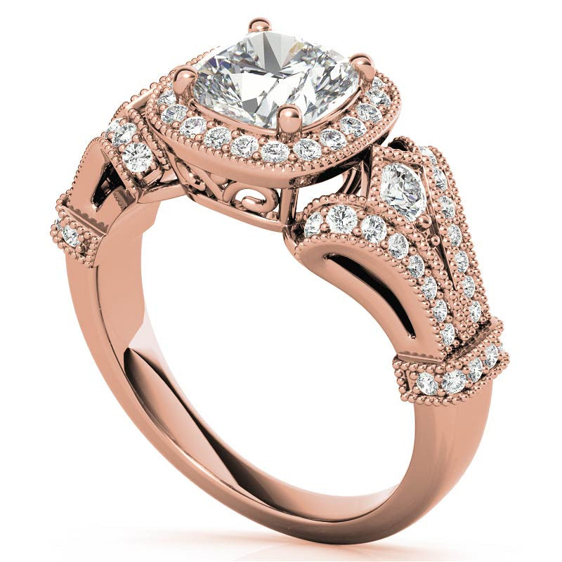 Antique Halo Cushion Moissanite Engagement Ring