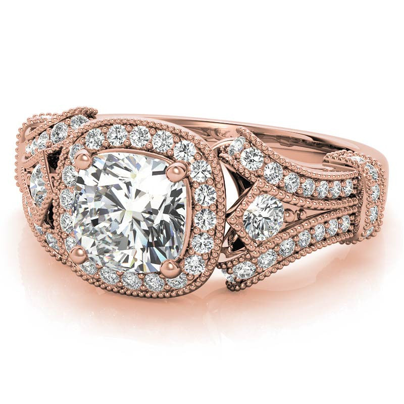 Antique Halo Cushion Moissanite Engagement Ring