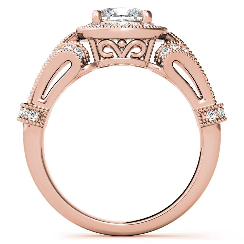 Antique Halo Cushion Moissanite Engagement Ring
