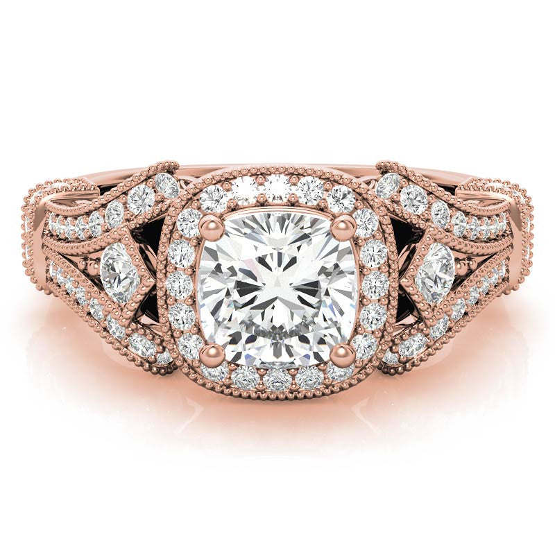 Antique Halo Cushion Moissanite Engagement Ring