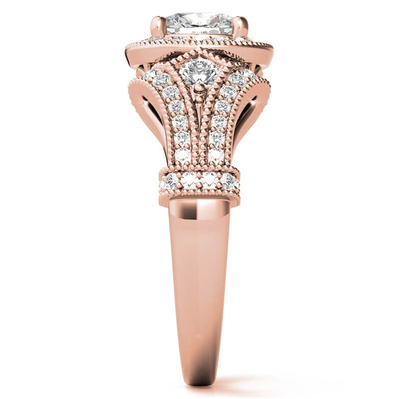 Antique Halo Cushion Moissanite Engagement Ring