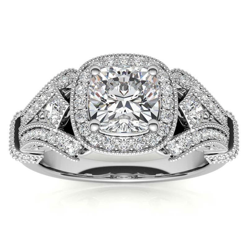 Antique Halo Cushion Moissanite Engagement Ring