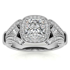 Antique Halo Cushion Moissanite Engagement Ring