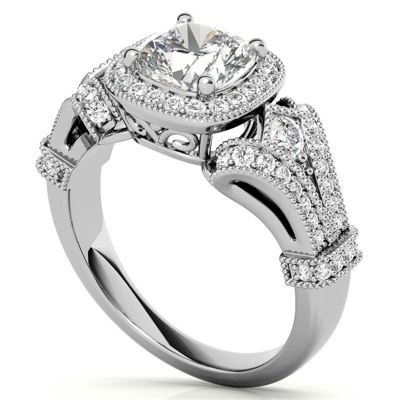 Antique Halo Cushion Moissanite Engagement Ring