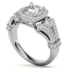 Antique Halo Cushion Moissanite Engagement Ring