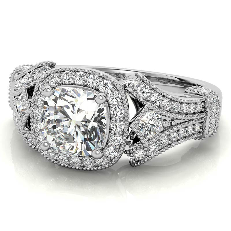 Antique Halo Cushion Moissanite Engagement Ring