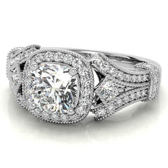 Antique Halo Cushion Moissanite Engagement Ring