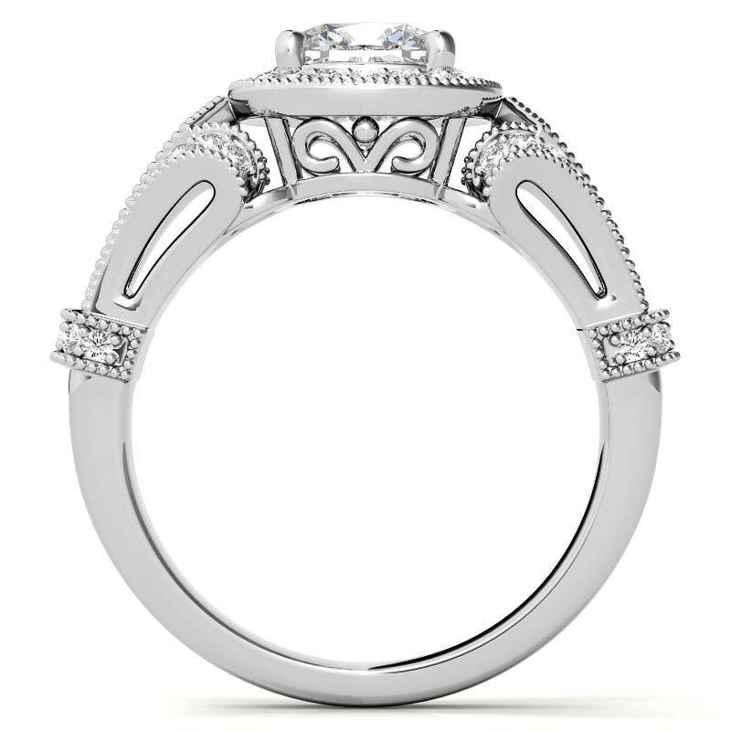 Antique Halo Cushion Moissanite Engagement Ring
