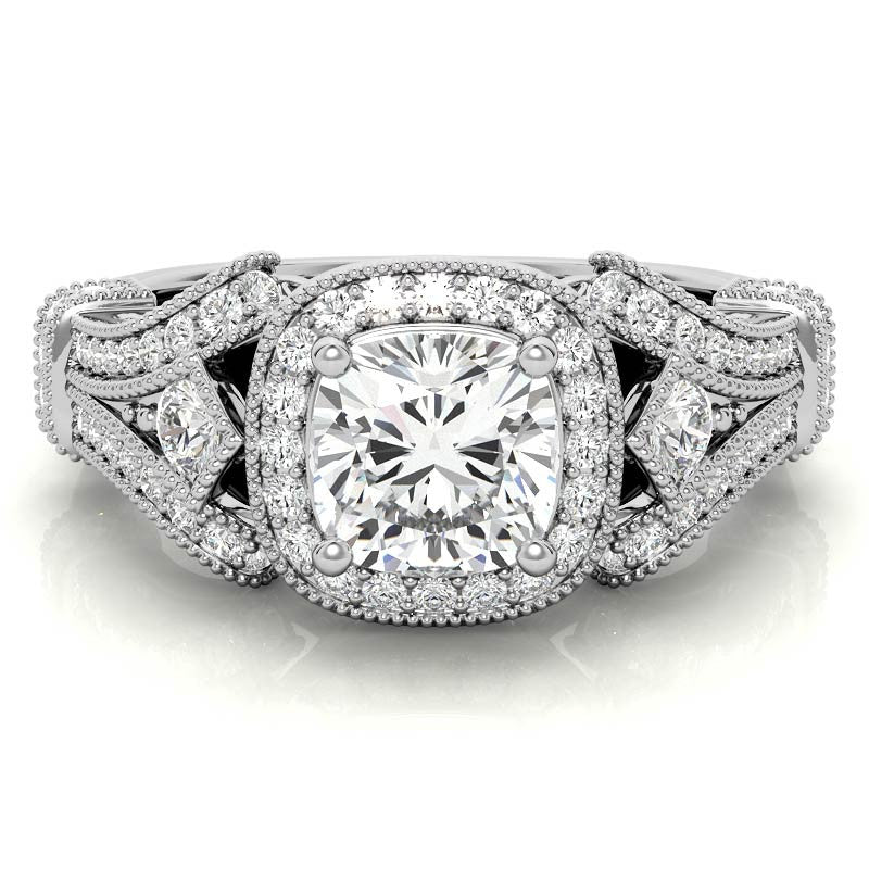 Antique Halo Cushion Moissanite Engagement Ring